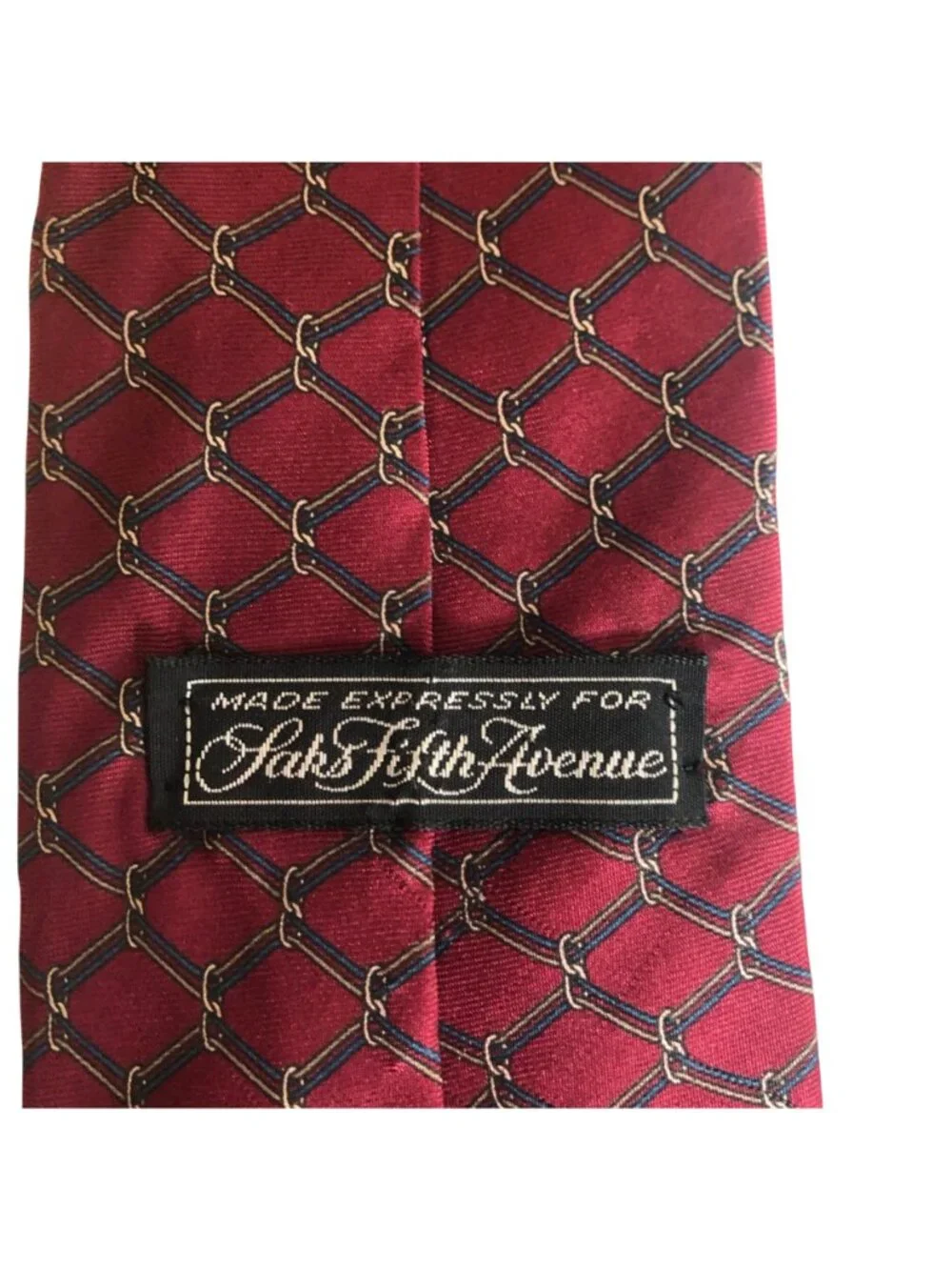 Saks Fifth Avenue Silk Tie Geometric Burgundy Blue Mens Necktie Work Formal Gift